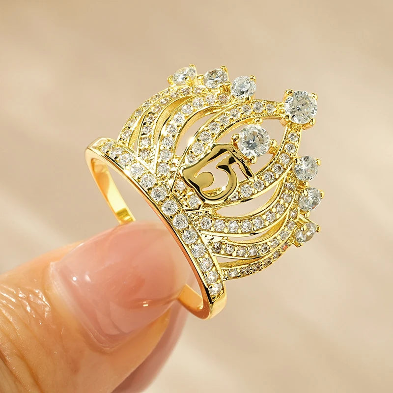 Rrjzz Dazzling Crown Female Band Eternity Rings Sparkling AAAAA Cubic Zirconia Romantic Ring for Women CZ Elegant Ring Jewelry