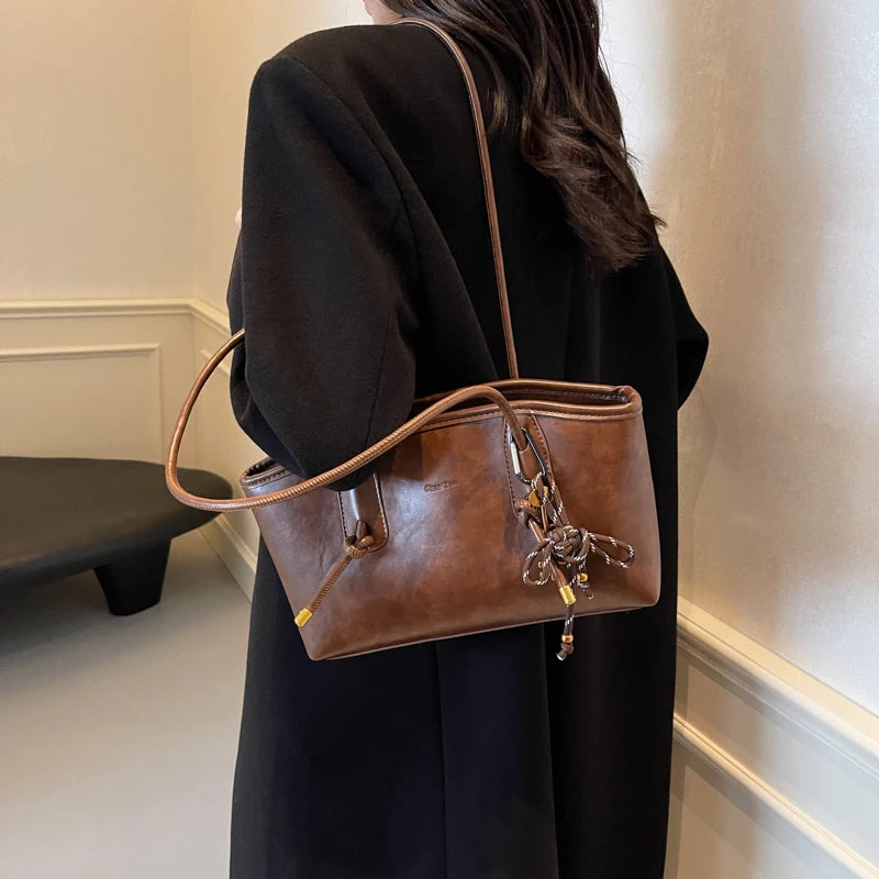 LEFTSIDE PU Leather Shoulder Bags For Women 2025 Winter Y2K Trend Female Crossbody Bag Lady Handbags And Purses Retro Tote Bag