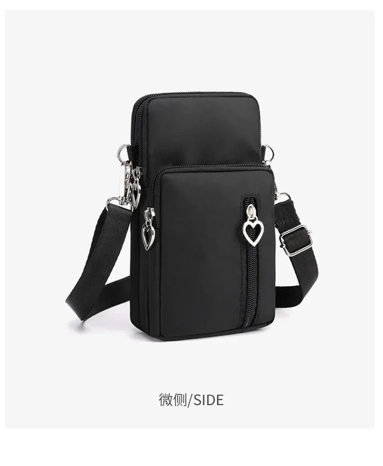 Waterproof Mobile Phone Bag Women's Mini Oxford Crossbody Bag Daily Multi-layer Zipper Purse Casual Outdoor Travel Nylon Bag