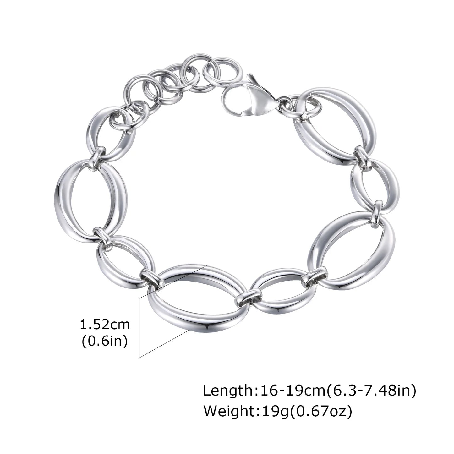 Vnox Stainless Steel Oval Links Chain Bracelets for Women Girls, Dainty Simple Metal Links Wristband Jewelry Never Fade