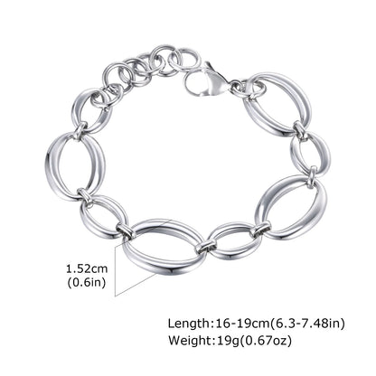 Vnox Stainless Steel Oval Links Chain Bracelets for Women Girls, Dainty Simple Metal Links Wristband Jewelry Never Fade