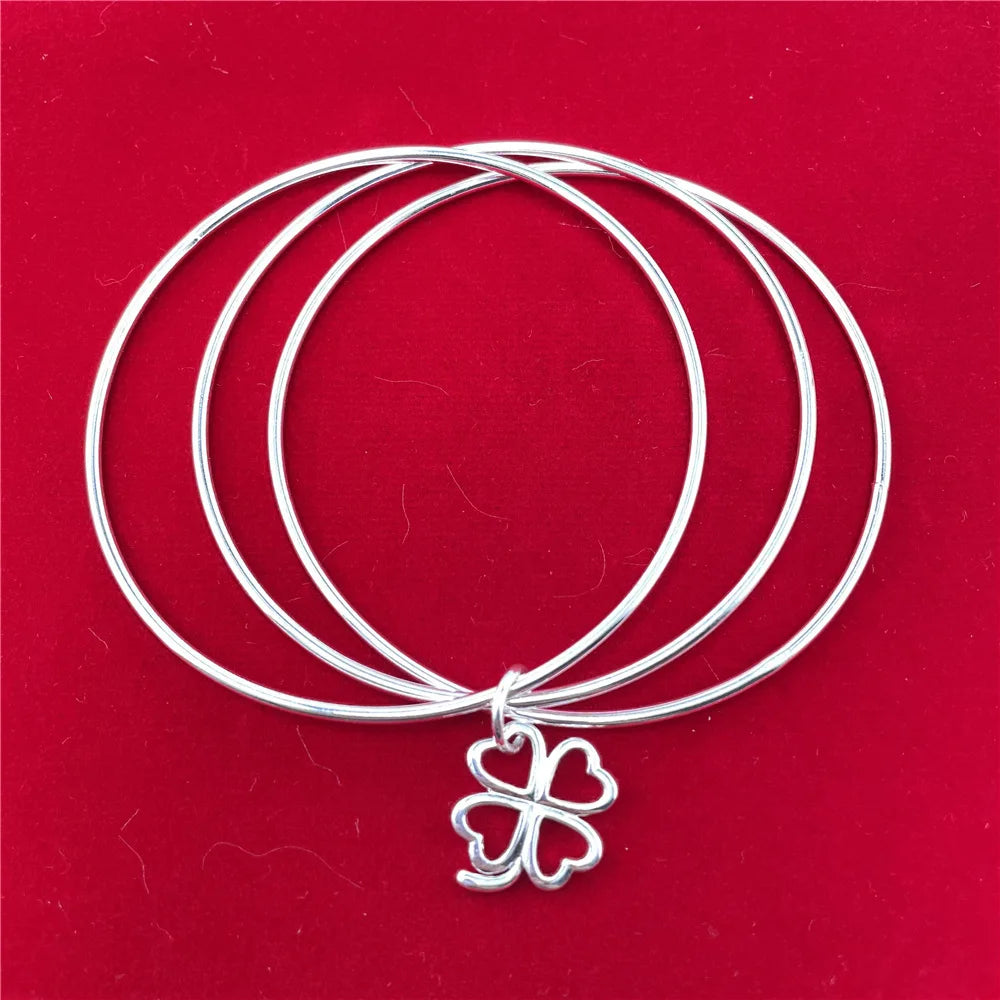 New Luxury 925 Sterling Silver Trend Four-Leaf Clover Bangle Bracelet for Women Fashion Party Christmas Gifts Streetwear Jewelry