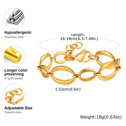 Vnox Stainless Steel Oval Links Chain Bracelets for Women Girls, Dainty Simple Metal Links Wristband Jewelry Never Fade
