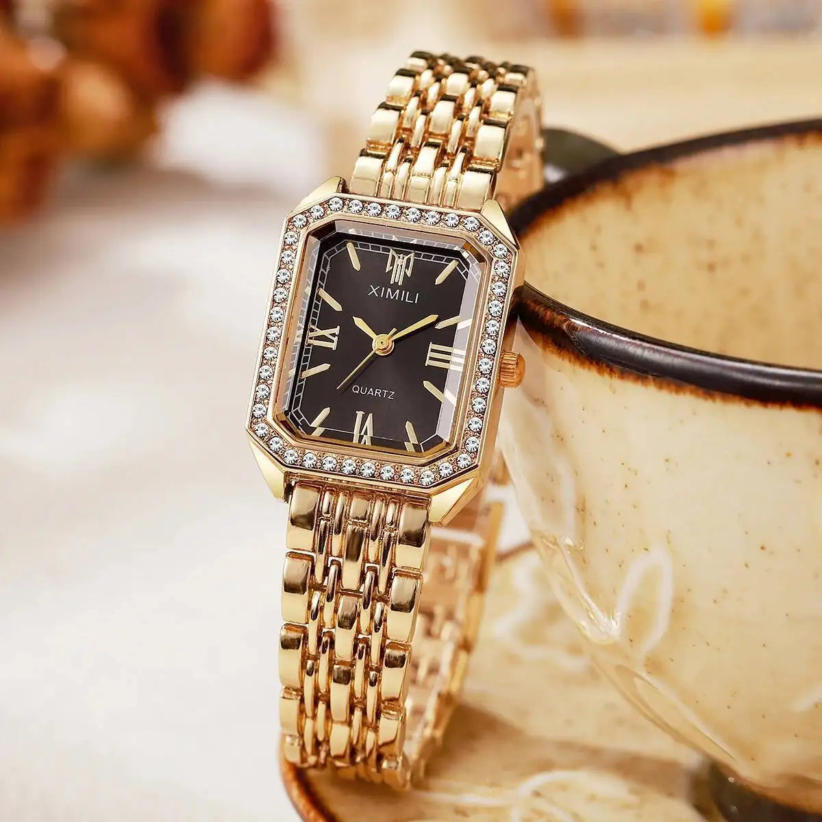 Fashion Rectangle Women Watches Ladies Rhinestone Quartz Watch Bracelet Strap Wristwatch Reloj Mujer（Without Box）