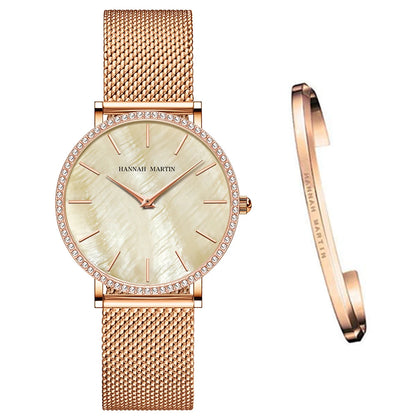 Luxury Women Watch Japanese Quartz Movement Shell Dial Rhinestone Stainless Steel Fashion Gift Box Waterproof Ladies Wristwatch
