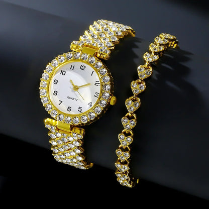 1pcs/2pcs Luxury Fashion Women Watch Set Silver Strap Ladies Quartz Wristwatch Alloy Bracelet for Ladies Jewelry Set Clock Gift