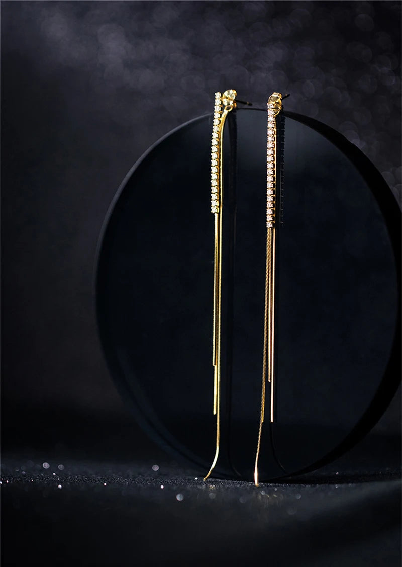 JWER Simple High-Grade Long Chain Tassel Drop Earrings for Women Dangle Earring Gold Silver Color Piercing Line Trendy Ear Gifts