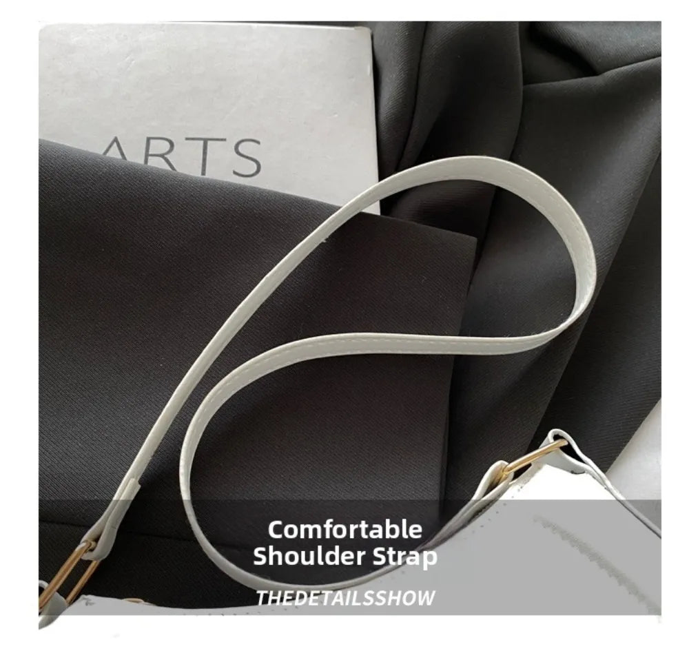 New PU Leather Shoulder Bag Large Capacity Moon-shaped Underarm Bag Solid Color Tote Handbag Women