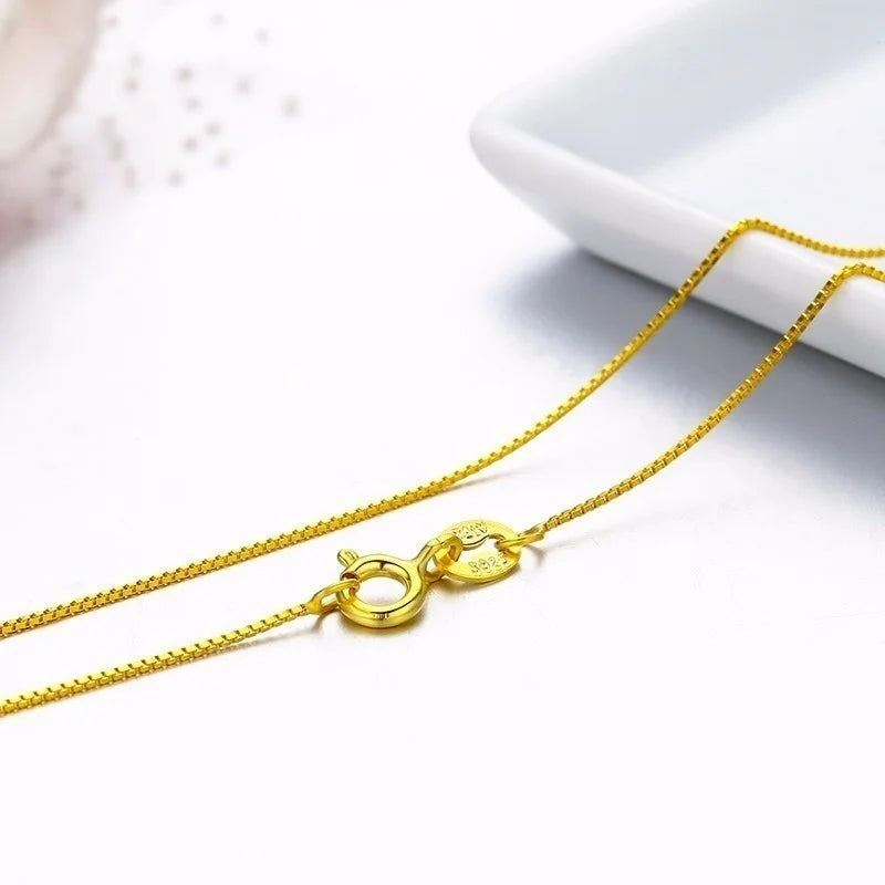 14"-32" 0.65mm Fina de Plata de Ley 925 Auténtica con Cadena Fina de Caja Chapada en Oro, Collar para Mujer, Niña, Hombre, Joyería Kolye Collares