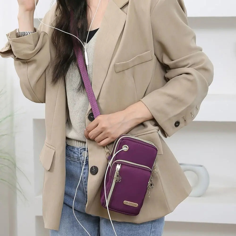 Portable Oxford Mini Phone Bag Multi-layer Zipper Travel Crossbody Bag Handbag Waterproof Sports Arm Bags