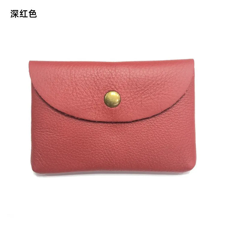 Top Layer Cowhide Fashion Buckle Money Wallet Card Holder Mini Portable Lychee Pattern Business Wallet for Men Women Coin Bag