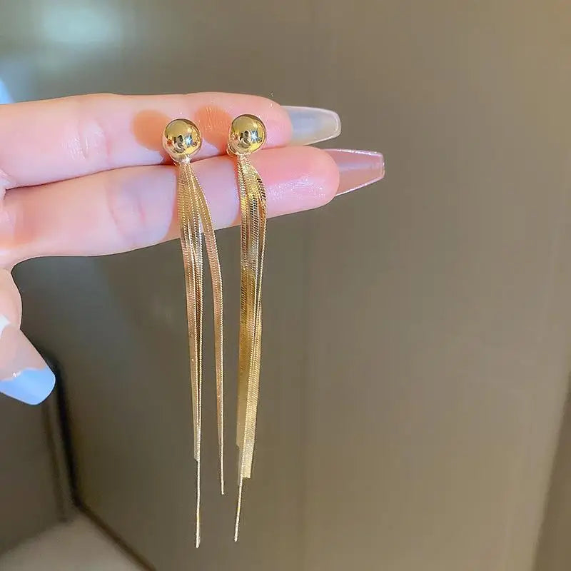 Classic Metallic Long Tassel Dangle Earrings for Women Ladies Simplicity Temperament Drop Earrings Banquet Jewelry Accessories
