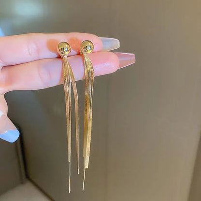 Classic Metallic Long Tassel Dangle Earrings for Women Ladies Simplicity Temperament Drop Earrings Banquet Jewelry Accessories