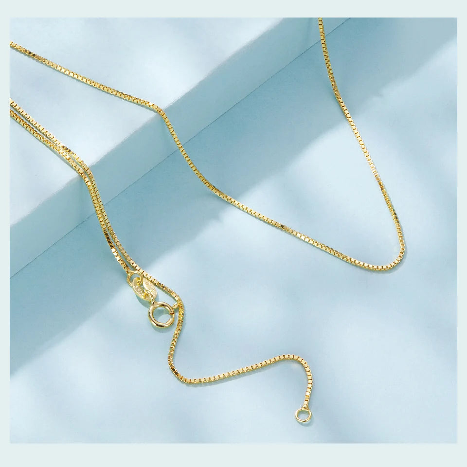 BAMOER Solid Gold Over 925 Sterling Silver Chain Necklace for Women Teens DIY, 0.8mm Box Chain Super Thin & Strong Basic Chain