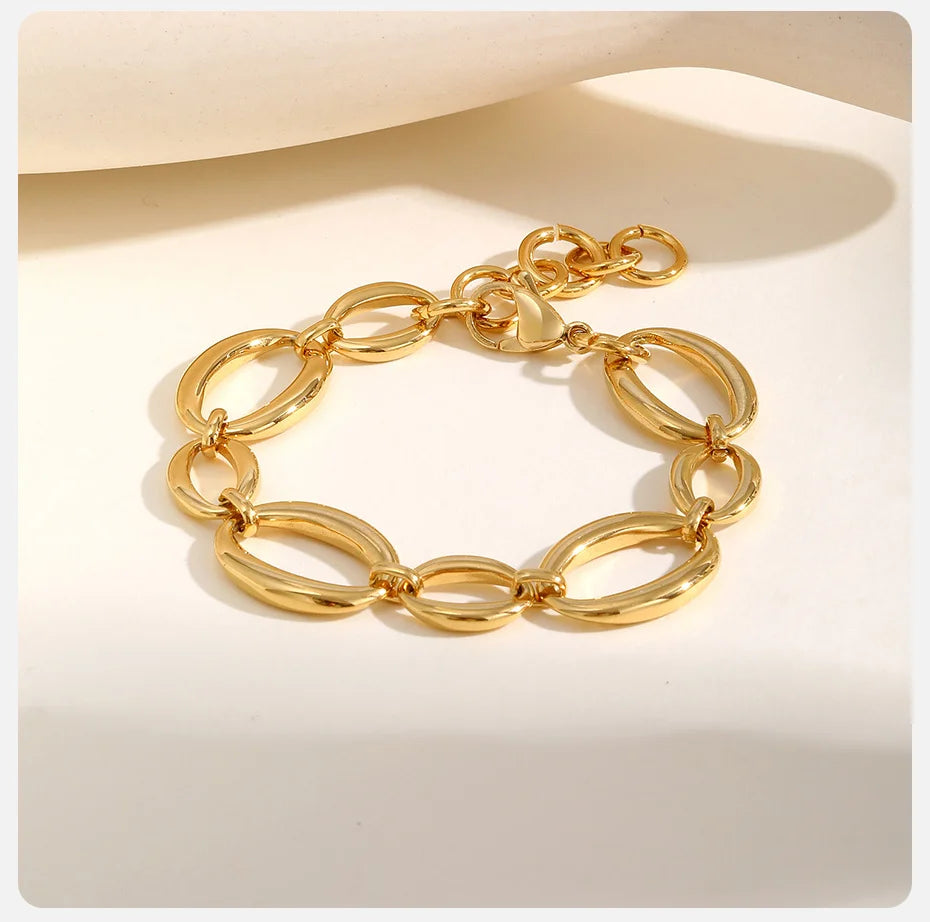 Vnox Stainless Steel Oval Links Chain Bracelets for Women Girls, Dainty Simple Metal Links Wristband Jewelry Never Fade