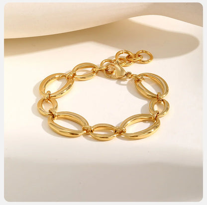 Vnox Stainless Steel Oval Links Chain Bracelets for Women Girls, Dainty Simple Metal Links Wristband Jewelry Never Fade