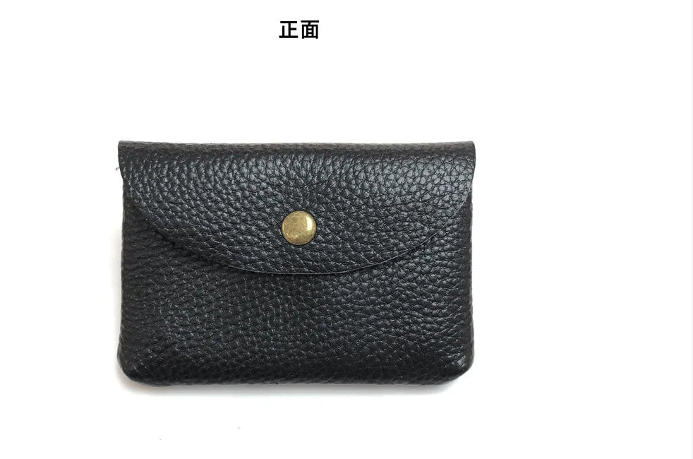 Top Layer Cowhide Fashion Buckle Money Wallet Card Holder Mini Portable Lychee Pattern Business Wallet for Men Women Coin Bag