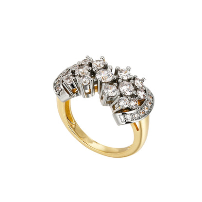 Shiny inlaid zircon earrings ring for women retro fashion jewelry copper plated 14K gold luxury banquet holiday gift jewelry set