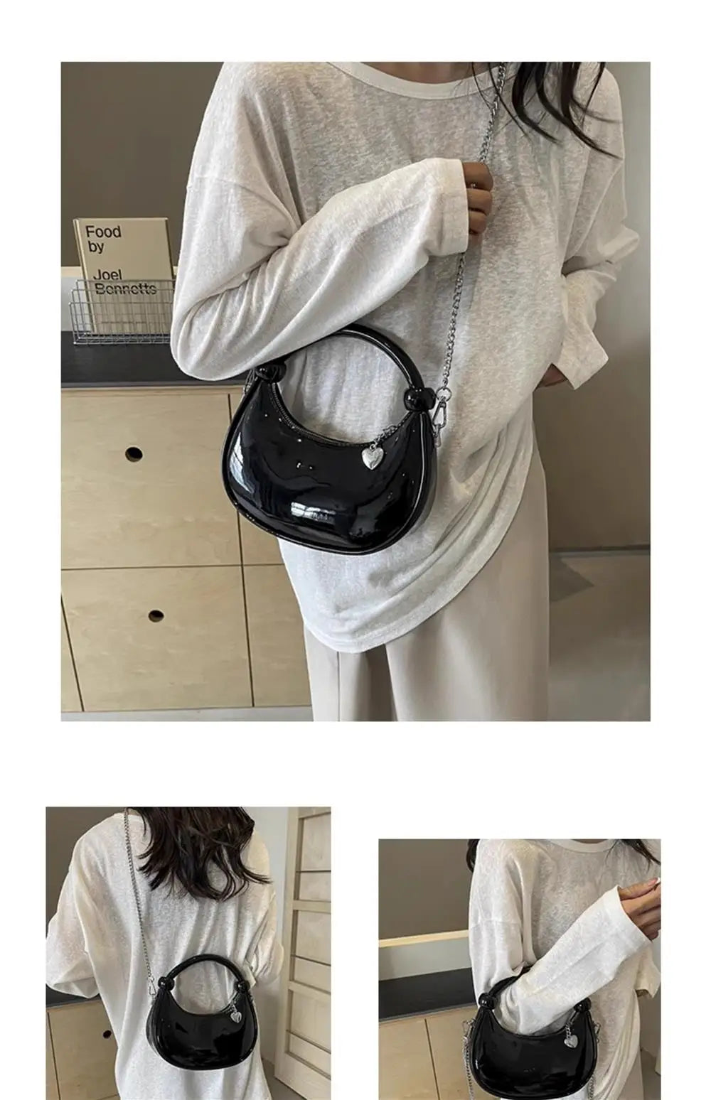 Red Patent Leather Handheld Bag For Women New Spring Autumn Chain Crossbody Bag Fashion Versatile Love Zipper Shoulder Small Bag