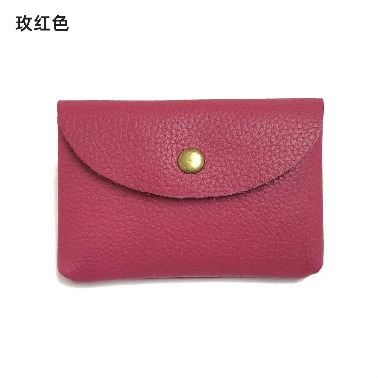 Top Layer Cowhide Fashion Buckle Money Wallet Card Holder Mini Portable Lychee Pattern Business Wallet for Men Women Coin Bag
