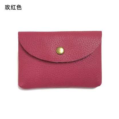 Top Layer Cowhide Fashion Buckle Money Wallet Card Holder Mini Portable Lychee Pattern Business Wallet for Men Women Coin Bag
