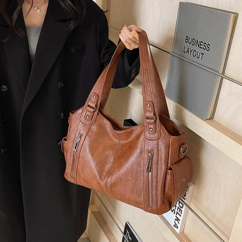 Hot Selling Soft Inner Compartment Shoulder Bag 2024High Quality Contrasting Color Women's Bag Fashion Zipper Pu Women's Handbag