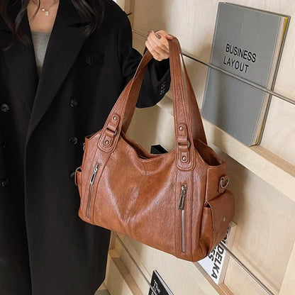 Hot Selling Soft Inner Compartment Shoulder Bag 2024High Quality Contrasting Color Women's Bag Fashion Zipper Pu Women's Handbag