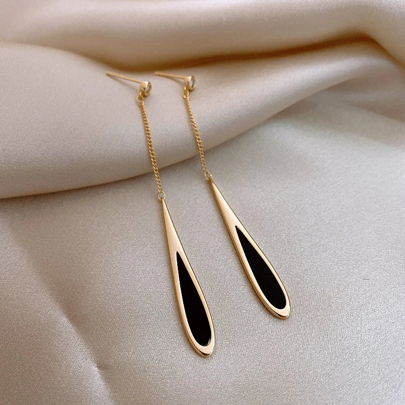European and American Black Drop Tassel Long Earrings 2024 New Fashion Party Luxury Accessories For Womens Temperament Jewelry