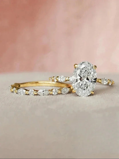 Anillo apilable de circonita de plata de ley 925 de lujo ovalado, redondo y marquesa para mujer, joyería fina de moda de alta calidad para aniversario