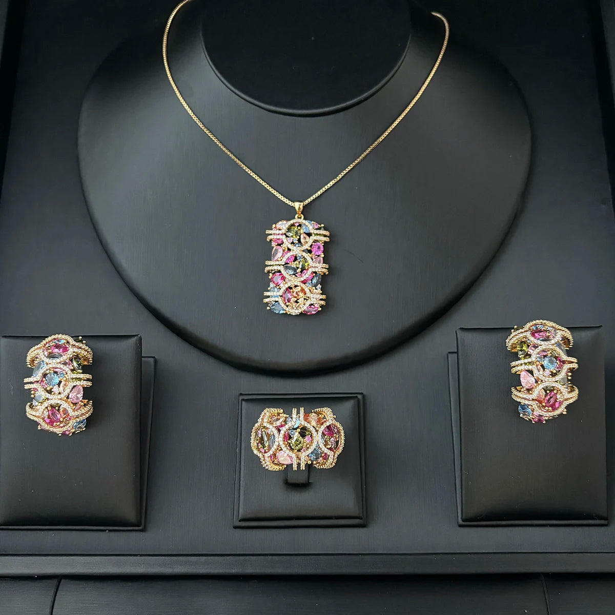 Jankelly  Trendy Fashion 3PCS Luxury Waterdrop Indian Jewelry Sets For Women Wedding Party Indian Dubai Bridal jewelry Sets