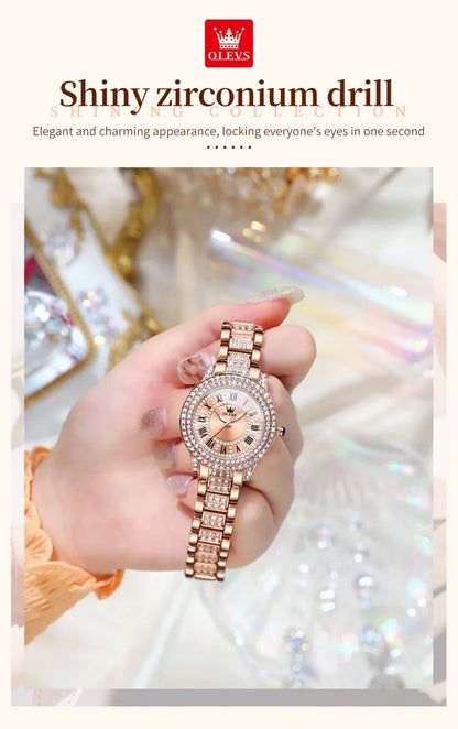 OLEVS Watch Women Fashion Elegant Stainless Steel Waterproof Quartz Wristwatch Luxury Ladies Dress Watches