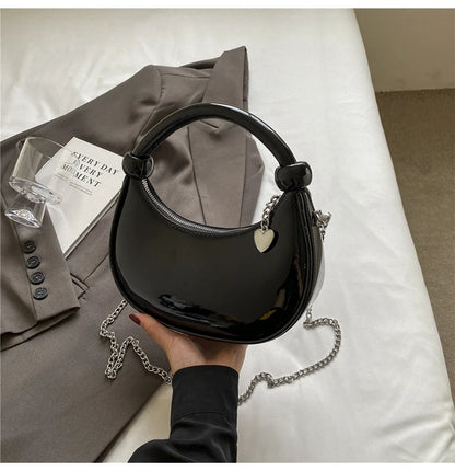Red Patent Leather Handheld Bag For Women New Spring Autumn Chain Crossbody Bag Fashion Versatile Love Zipper Shoulder Small Bag