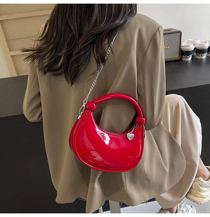 Red Patent Leather Handheld Bag For Women New Spring Autumn Chain Crossbody Bag Fashion Versatile Love Zipper Shoulder Small Bag