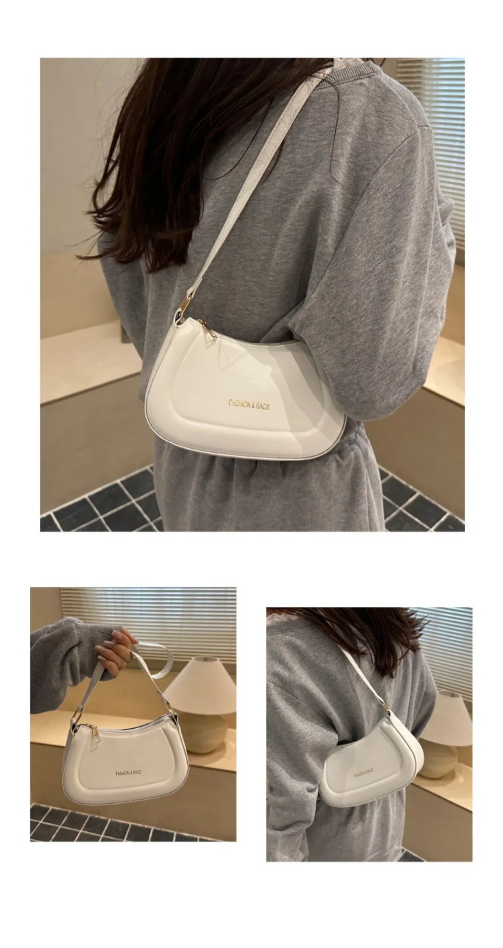 New PU Leather Shoulder Bag Large Capacity Moon-shaped Underarm Bag Solid Color Tote Handbag Women