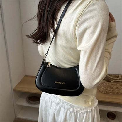 New PU Leather Shoulder Bag Large Capacity Moon-shaped Underarm Bag Solid Color Tote Handbag Women