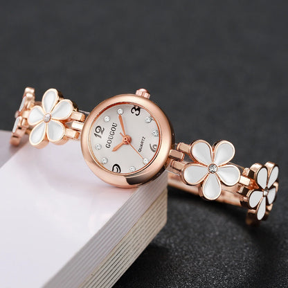 Fashion Flower Bracelet Strap Women Watches Ladies Diamond Arabic Numeral Dial Wristwatches Reloj Mujer（Without Box）