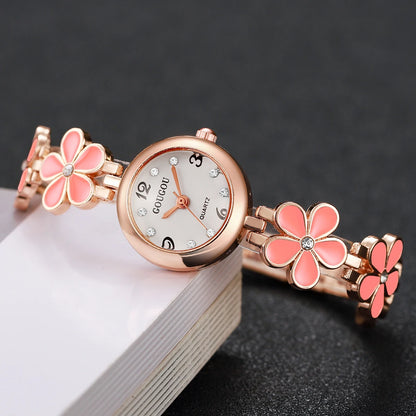 Fashion Flower Bracelet Strap Women Watches Ladies Diamond Arabic Numeral Dial Wristwatches Reloj Mujer（Without Box）
