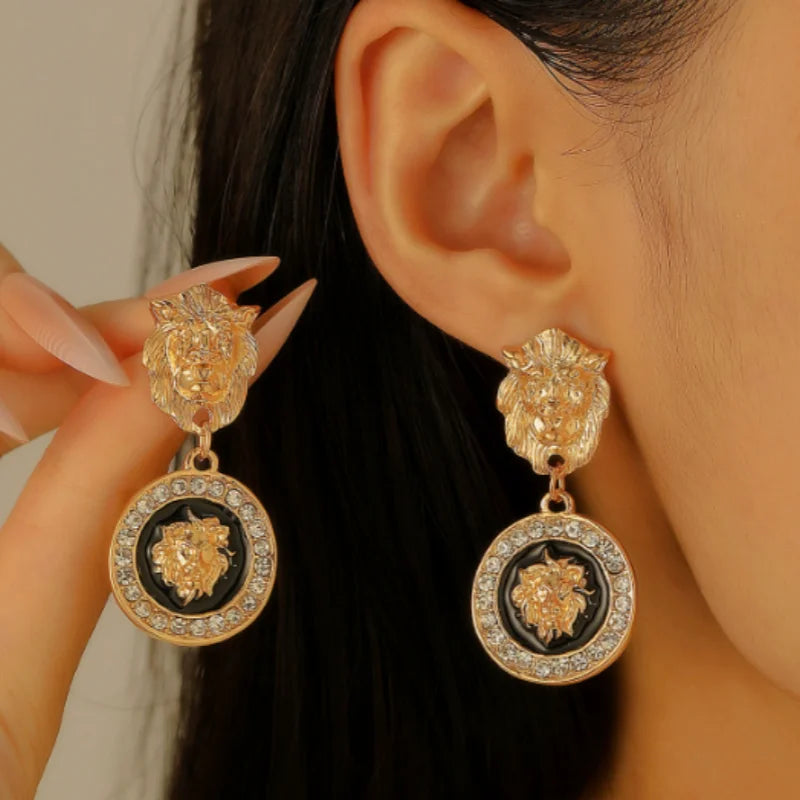 1/3PCS Lion Head Pendant Necklace Earrings Set for Women Simple Fashion Earrings Ring Jewelry Accessories Hot Sale Party Gift