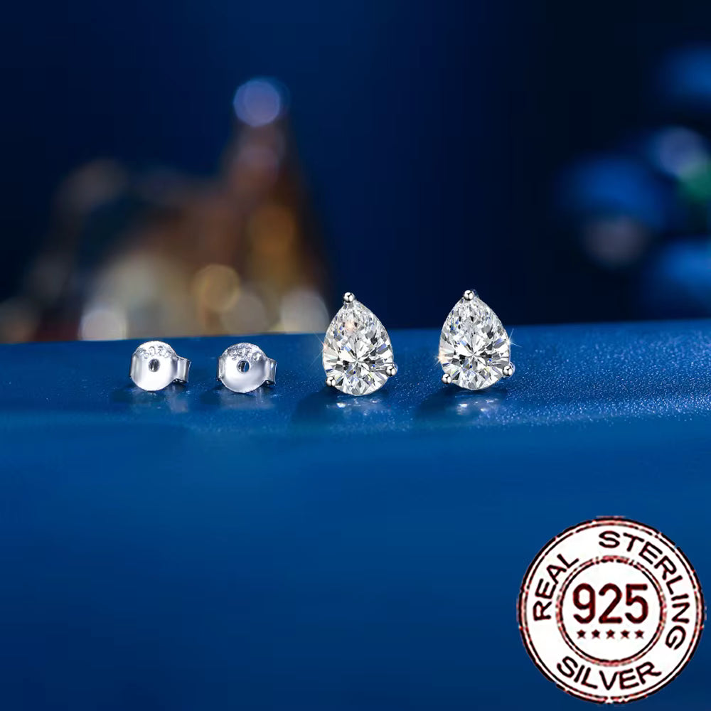 QooLady S925 Sterling Silver Shiny Cubic Zirconia Water Drop Stud Earrings for Women Trendy Party Jewelry Accessories Gift SE127