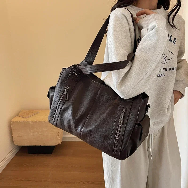 Hot Selling Soft Inner Compartment Shoulder Bag 2024High Quality Contrasting Color Women's Bag Fashion Zipper Pu Women's Handbag