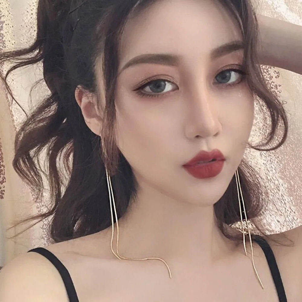 Minimalist Long Tassel Threader Earrings Gold Tone Thin Chain Dangle Earrings for Women Daily Party Wear Statement Jewelry Gifts