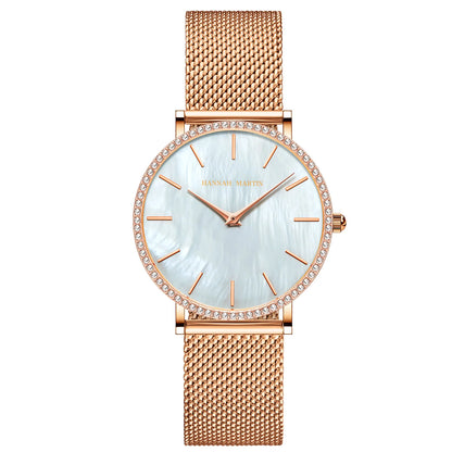 Luxury Women Watch Japanese Quartz Movement Shell Dial Rhinestone Stainless Steel Fashion Gift Box Waterproof Ladies Wristwatch