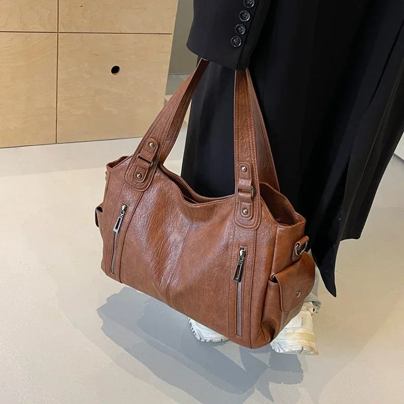 Hot Selling Soft Inner Compartment Shoulder Bag 2024High Quality Contrasting Color Women's Bag Fashion Zipper Pu Women's Handbag