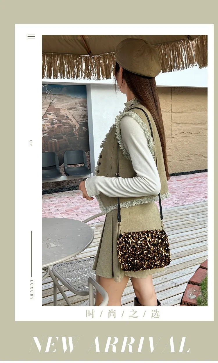 Colorful Sequins Crossbody Bag Simple INS Solid Color Sequins Shoulder Bag Underarm Bag Phone Purse Evening Clutch Bags Handbag