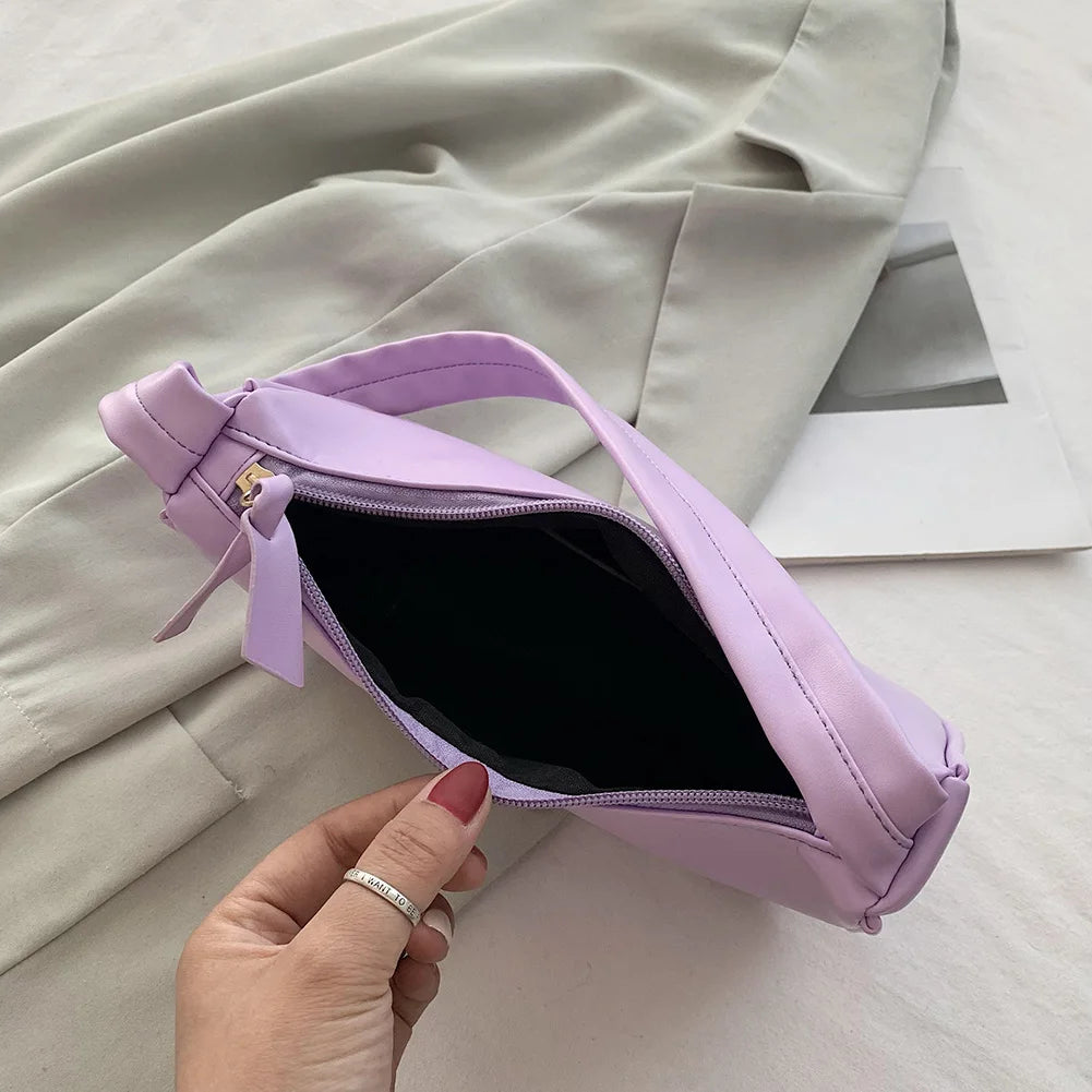 Retro Soft PU Leather Women Shoulder Underarm Bags Casual Solid Color Small Top-Handle Handbags Ladies Fashion Shoulder Bags