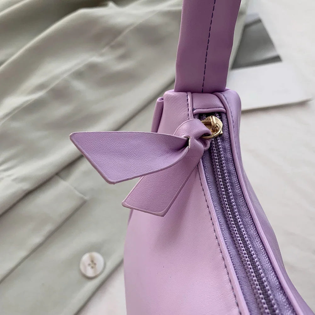 Retro Soft PU Leather Women Shoulder Underarm Bags Casual Solid Color Small Top-Handle Handbags Ladies Fashion Shoulder Bags