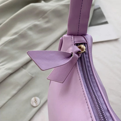 Retro Soft PU Leather Women Shoulder Underarm Bags Casual Solid Color Small Top-Handle Handbags Ladies Fashion Shoulder Bags