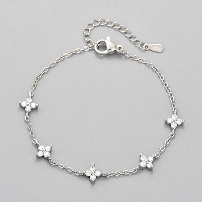 925 Sterling Silver Four-leaf Flower Necklace for Women Girls Luxury Adjustable Link Chain Necklace 18k Gold Jewelry Party Gifts