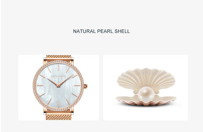 Luxury Women Watch Japanese Quartz Movement Shell Dial Rhinestone Stainless Steel Fashion Gift Box Waterproof Ladies Wristwatch