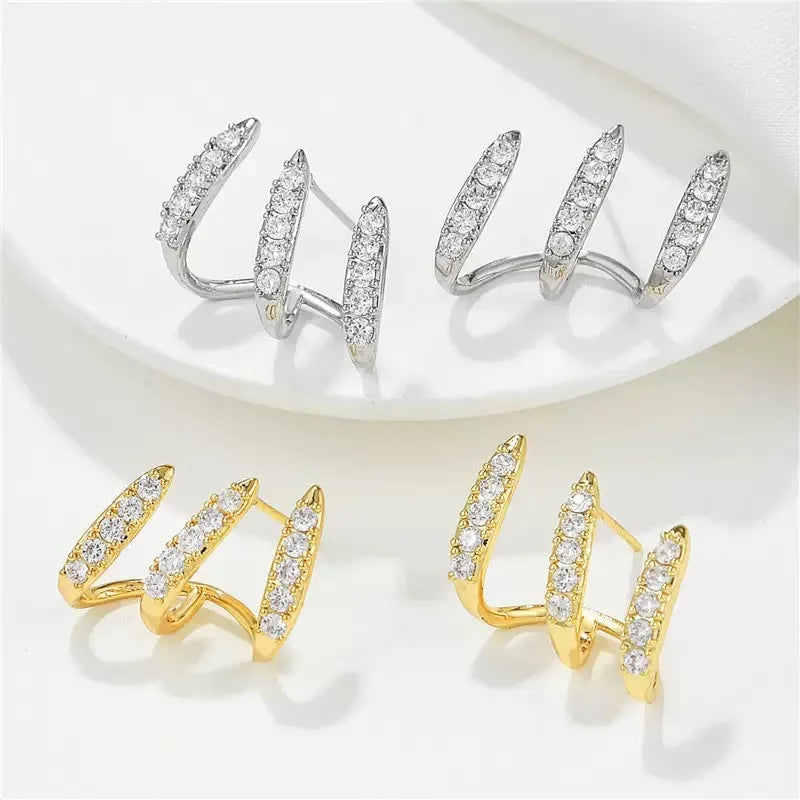 2pcs Elegant Rhinestone Three-Claw Earrings for Women Luxurious & Cute Design Earring Party Fashion Jewelry Gifts